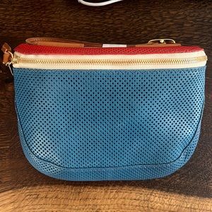 Clare V blue, red and tan Fanny pack
